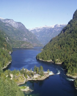 Malibu hydro will soon provide abundant clean energy for the camp. The beautiful Princess Louisa Inlet and camp taken from a helicopter, summer 2001.